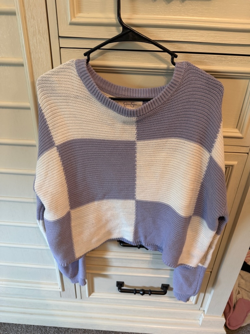 Jessica Simpson - Purple and White Check Crewneck Sweater